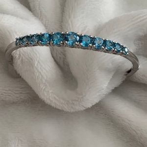 Sterling Silver & Blue Topaz Hinged Bangle